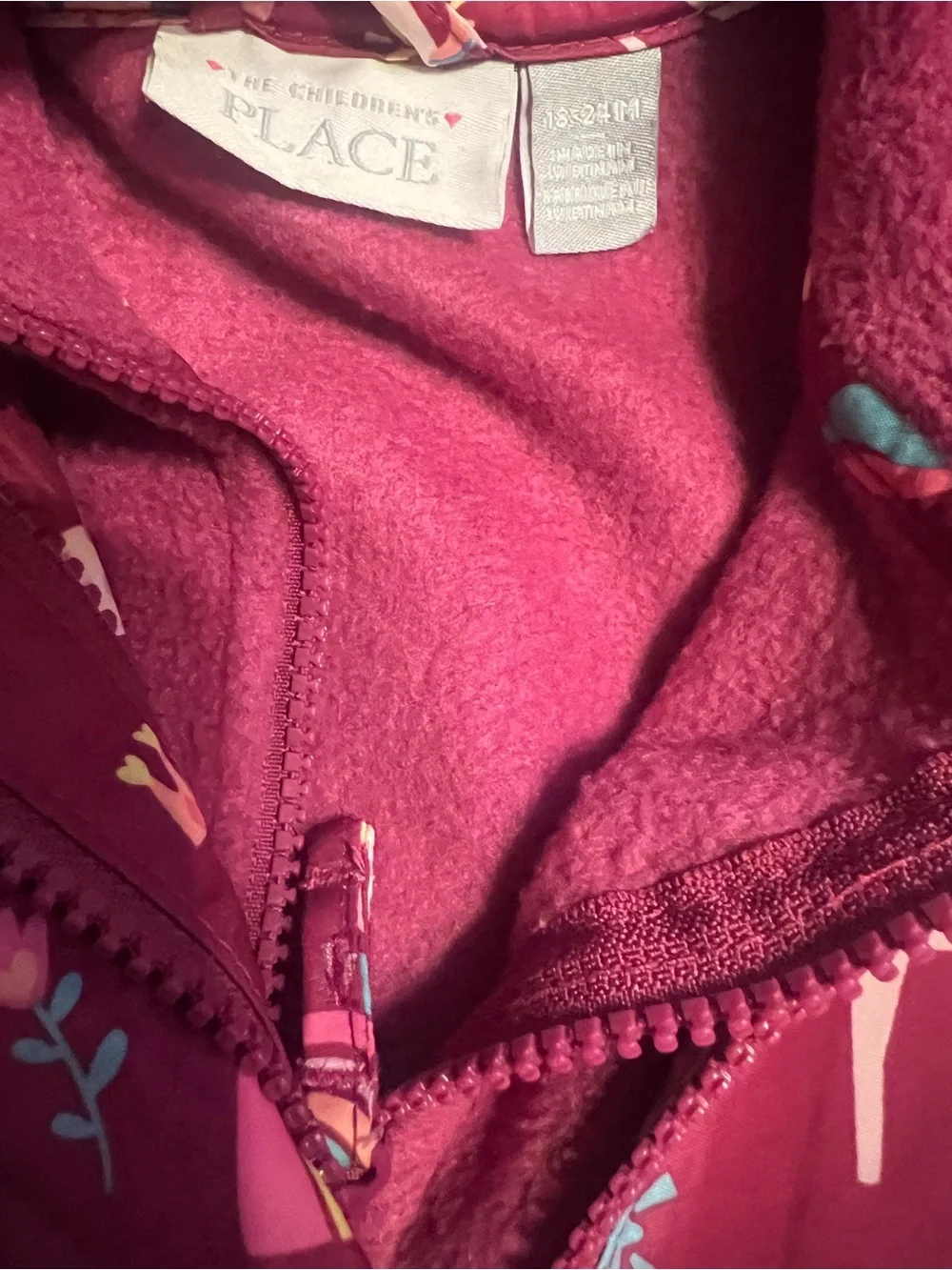 The Children's Place Bright Pink Unicorn Puffer Jacket size 24 months